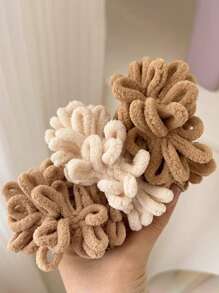 5pcs Women's High-Quality Plush Scrunchies In Black, Beige, Brown, White & Khaki, Classic Solid Colors, Elegant & Versatile For Everyday, Casual, Party, Work, Travel; Can Be Used For Ponytail, Bun, Face Washing, Makeup, Outfit Accessorizing Hair Ties Scrunchy Hair Ties Makeup Home Gym Woman Accessories Head Accessories