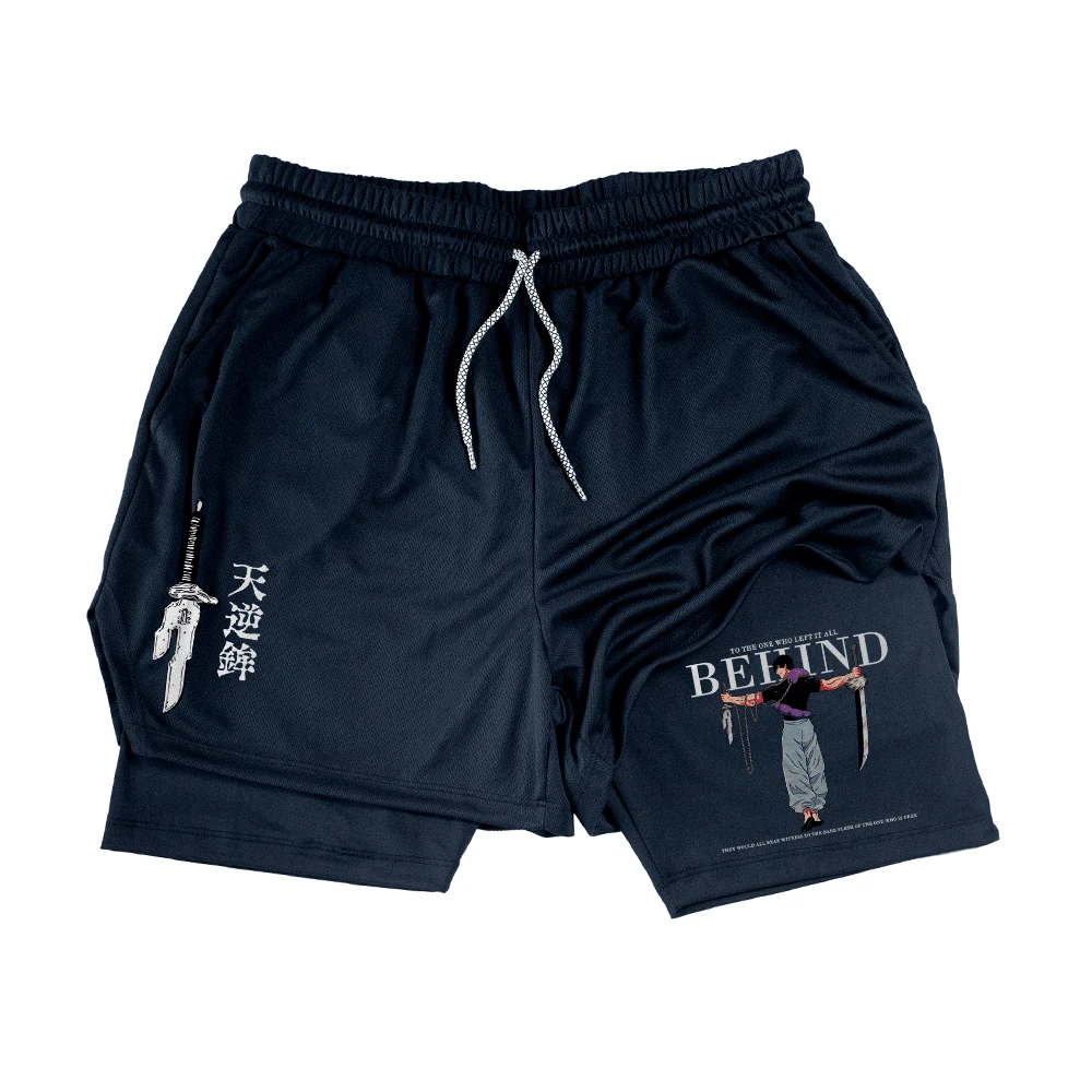 Men's Dry Fit 2 In 1 Compression Shorts Toji Behind The Sorcerer Killer Anime Gym - Black - View 1