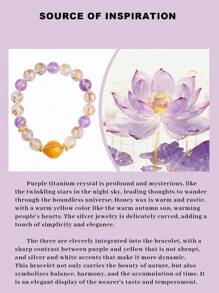 [VE]1pc Silver Natural Violet Titanium Crystal Bracelet, Featuring Violet Titanium Crystal And Amber, With Meaning Of Auspicious Fortune. The Deep And Charming Color Tone, Powerful Energy, Can Enhance Personal Aura And Bring Good Luck And Health, An Essential Choice For Those Pursuing Fashion And Wellness. Natural Gemstone Color Varies. - Multicolor - View 6