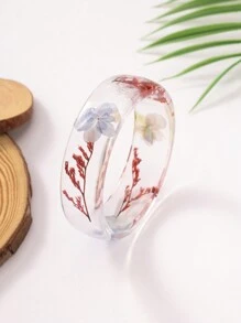 1 Pc Fashionable & Fresh Dried Flower Wide Resin Bracelet, Elegant Summer Holiday Style For Women