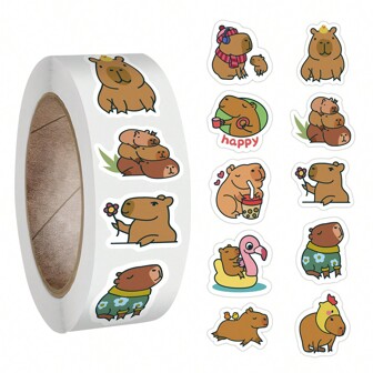 500Pcs Cute Capybara Stickers Roll Vinyl Stickers For Scrapbook Journaling Laptop Bumper Skateboard Water Bottles Computer Phone Cartoon Anime,School Supplies,Back To School