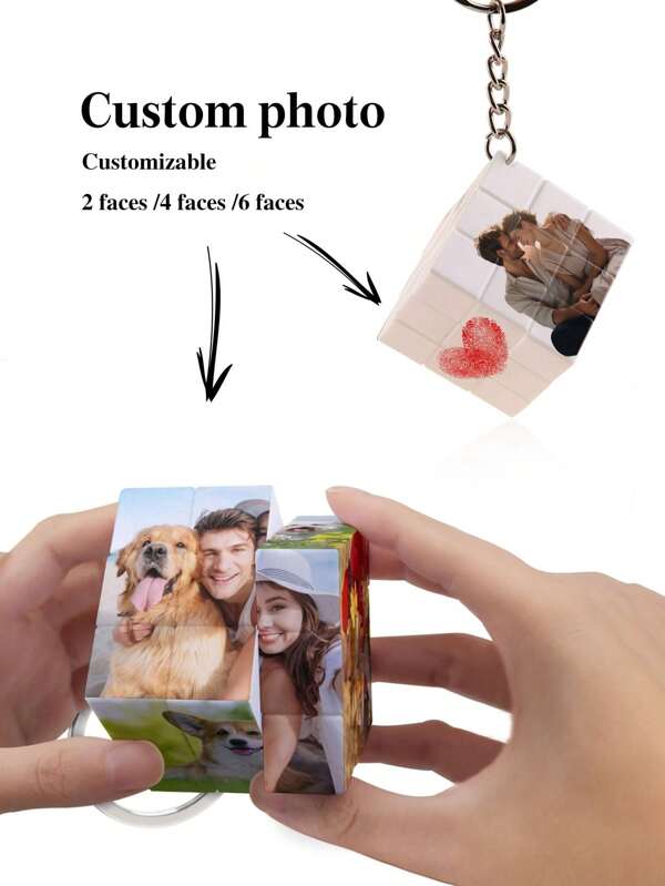 1 Customized Magic Cube Keychain, Custom Photo Keychain, Creative Customization Keychain, Suitable For Valentine's Day Gifts, Father's Day Gifts, Mother's Day Gifts, Anniversary Gifts, Give Him/Her A Gift
