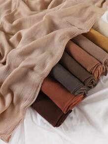 1 件女式纯色简约卷边褶皱围巾头巾，柔软透气头巾披肩，休闲日常使用面纱衣服