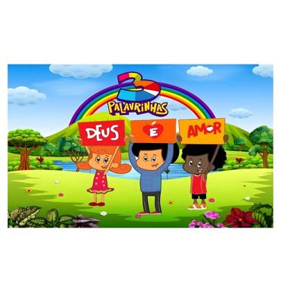 Painel de Festa em Lona 150x100 Personalizado em Lona Fosca - Tema 3 Palavrinhas