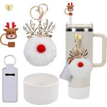 Bộ 5 phụ kiện cốc Giáng sinh - Vỏ ống hút silicon Giáng sinh, đế cốc silicon, giá đựng son môi, đồ trang trí Giáng sinh cho cốc 40oz và 30oz - Nhiều màu - Xem 11