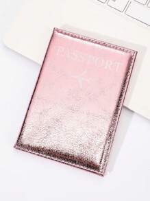1pc Passport Cover, PU Material Glitter Litchi Pattern Letter Design Passport Holder For Couple Outdoor Travel Flight