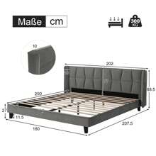 okwish Lit capitonné 140 x 200, 180 x 200, 160 x 200 cm avec sommier à lattes, lit double, lit jeunesse avec grande tête de lit, lit double classique, velours (sans matelas), gris