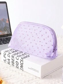 1pc/5pcs Printed Mesh Cosmetic Bag Love Cosmetic Bag Flocked Clear Storage Bag, Large Capacity Cosmetic Bag Portable Cosmetic Storage Bag, Lipstick And Coin Purse Toiletry Bag Travel Hand Storage Bag Women Lipstick Small Bag Mesh Cosmetic Bag Shell Bag Storage Hollow Toiletry Bag, Toiletry Bag Heart Printed Transparent Mesh Cosmetic Bag Travel Toiletries Toiletries Makeup Bag Makeup Bags Makeup Organizer Make Up Organizer Makeup Storage Back To School Supplies