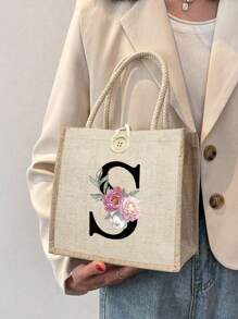 1 chiếc túi tote vải lanh in hoa và chữ, túi xách tay tối giản dung tích lớn, túi đựng đồ tiện dụng, túi mua sắm đa năng, túi quà tặng cá nhân hóa, phù hợp cho đám cưới, sinh nhật, đi biển, kỳ nghỉ và các dịp khác, món quà hoàn hảo cho phụ nữ, giáo viên, bạn bè, phù dâu, sinh viên và mùa tựu trường, cũng là món quà Giáng sinh và Ngày Nhà giáo tuyệt vời nhất. - Màu Khaki - Xem 14