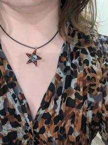 1Pc Creative Ocean Style Art Starfish Inner Spiral Glass Necklace Pendant For Any Occasion For Men And Women