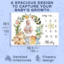 1pc Polyester Baby Milestone Blanket With Cute Animal Flower Wreath Design For Newborns Girls' Photography Baby Shower Family Decorations Gifts, For Baby Shower Easter Gift Things For Girls/Boys