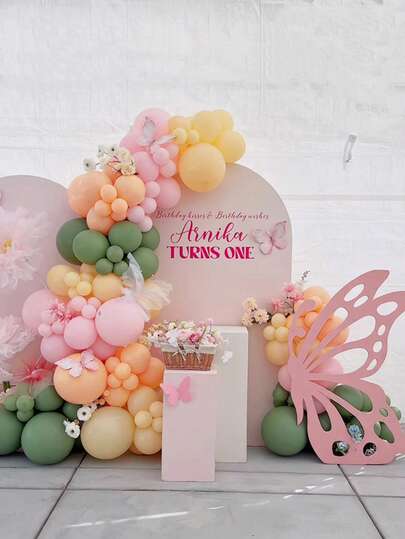130pcs Green, Yellow, Pink Balloon Arch Kit, Suitable For Christening, Baby Shower, Boy/Girl Birthday Party Decor, Anniversary, Baptism And More Occasions