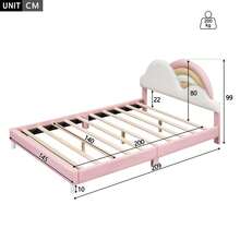 okwish lit enfant okwish 90x200cm, 140x200cm, lit simple, lit d'adolescent, lit rembourré, forme unique, tête de lit nuage arc-en-ciel, sommier à lattes en bois massif, PU, ​​rose (sans matelas)