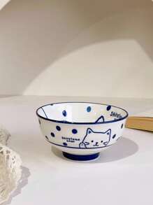 DearDali 一套日式原创陶瓷餐具，可爱猫咪图案，自制厨房酱汁碗碟，手绘陶瓷碗碟，时尚厨房必备，适合盛放早餐燕麦片或正餐。