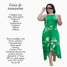Women's Plus Size Midi Wrap Skirt Set, Cropped Halter Neck, Tie Back, Long Dress Style Set, Casual Social - 花綠色 - 查看 4