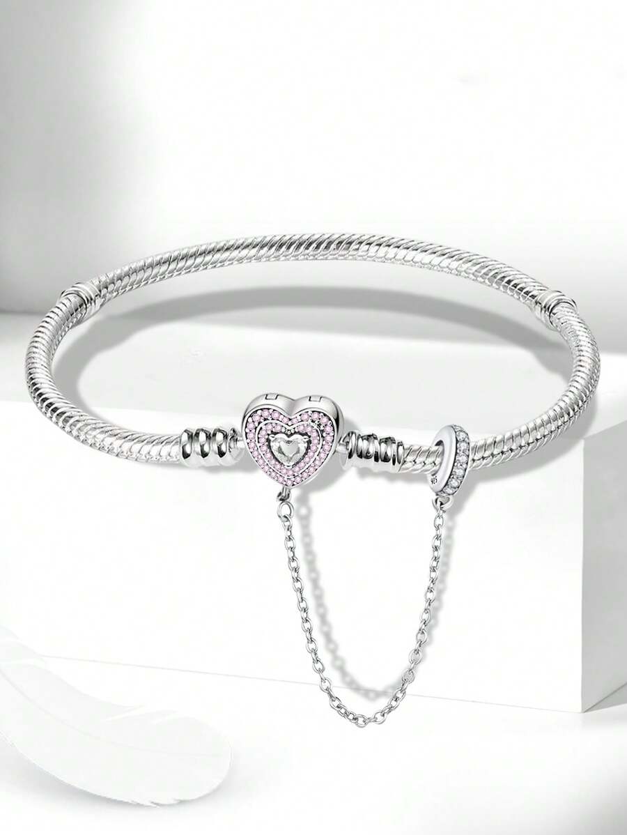 1Pc Glamorous 16-21CM Real 925 Sterling Silver Heart Bead Snake Bone Bracelet For Women Girlfriend Gift Fine Ladies Jewellery Valentines
