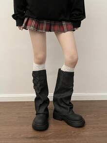 百搭时尚浪漫可爱性感舒适廉价华丽时尚完美身材女靴，包括踝靴、雪地靴、西部靴、度假/户外休闲靴、圆头及膝靴、高跟靴、厚底靴、马靴、战斗靴、正装靴 - 黑色 - 查看 9