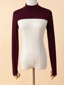 1 Stück Damen einfarbiger elastischer Spandex Rollkragen Raglanarm Bolero Schalkragen Fake Jacke Top, Langarm, vielseitige Farben, Herbst/Winter