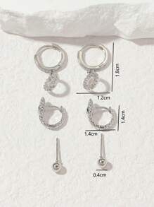 3 cặp bông tai trang trí bằng đá khối Zirconia - Bạc - Xem 10