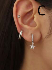 3 cặp bông tai trang trí bằng đá khối Zirconia - Bạc - Xem 4