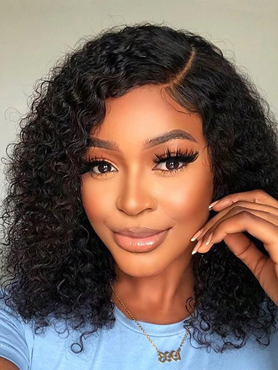 Wear And Go Glueless Wigs Bob Wigs Human Hair Pre Plucked Kinky Curly Wave Lace Front Wigs Human Hair Upgraded No Glue Transparent 5x5 Lace Closure Wigs Human Hair Wig 180% Density Lace Frontal Human Hair Wig Or Women Natural Black - Black - View 1