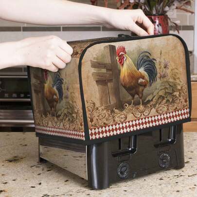 1pc Retro Rooster Printed 2 Slice Toaster Cover, Fashionable Dustproof And Fingerprint Resistant Kitchen Appliance Storage Bag, Easy To Clean Kitchen Accessory