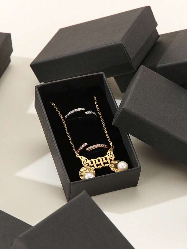 12 قطعة من صناديق الهدايا الورقية المصنوعة من الورق الخشن الأسود، للأساور والأساوير والخواتم وعيد الحب