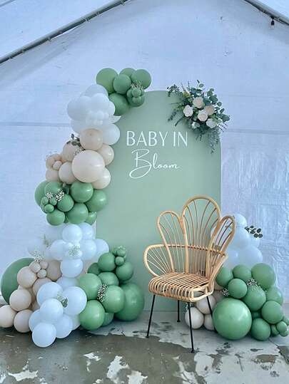 133pcs Retro Green White Sand Beige Balloon Garland Arch Kit Wedding Baby Shower Kids Birthday Party Decorations Balloons Bridal Shower Baptism Decor Supplies