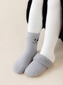 5 paires de chaussettes d'équipe pour enfants/tout-petits garçons, couleurs unies, couleurs contrastées, motifs de lettres de bandes dessinées et de football, doublure en peluche, convenant pour un port quotidien, cadeaux, mignons, , minimalistes, convenant pour les étudiants, chauds, automne/hiver - Multicolore - Voir 6