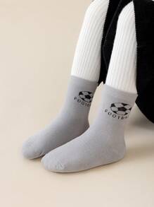 5 paires de chaussettes d'équipe pour enfants/tout-petits garçons, couleurs unies, couleurs contrastées, motifs de lettres de bandes dessinées et de football, doublure en peluche, convenant pour un port quotidien, cadeaux, mignons, , minimalistes, convenant pour les étudiants, chauds, automne/hiver - Multicolore - Voir 2