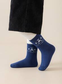 5 paires de chaussettes d'équipe pour enfants/tout-petits garçons, couleurs unies, couleurs contrastées, motifs de lettres de bandes dessinées et de football, doublure en peluche, convenant pour un port quotidien, cadeaux, mignons, , minimalistes, convenant pour les étudiants, chauds, automne/hiver - Multicolore - Voir 5