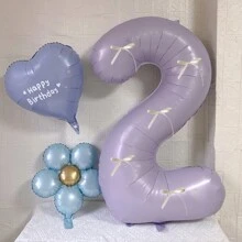 40 英寸紫色大数字气球 0-9，带白色蝴蝶结的数字气球，铝箔聚酯薄膜大数字气球，适用于生日派对用品装饰 - 淡紫色 - 查看 3