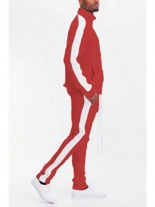 Homme Mens 2 Pc Light Weight Side Stripe Two Piece Co-Ord Track Jacket And Track Pant Set Ankle Zipper - 紅白 - 查看 3