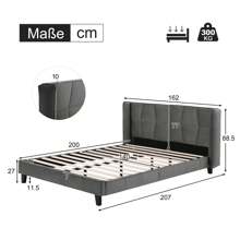 okwish Lit capitonné 140 x 200, 180 x 200, 160 x 200 cm avec sommier à lattes, lit double, lit jeunesse avec grande tête de lit, lit double classique, velours (sans matelas), gris