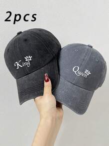 2 件套街头风格国王和王后皇冠印花棒球帽，多种颜色可选，适合男女外出、通勤和户外运动 - 彩色 - 查看 9