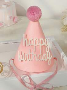 1入組粉色厚毛氈大毛球生日帽附“happy Birthday”字母,1入/包 - 粉色 - 查看 5