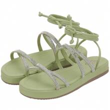 Women's Flatform Strappy Sandals With Shiny Lace-Up Fashion - màu xanh lá - Xem 1