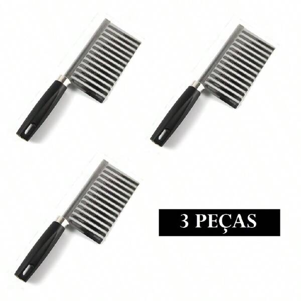 KIT 3 Facas Corte Batata Ondulada Legumes Cozinha Aço Inox Chips CLINK 20,5 x 6,5 x 2cm
