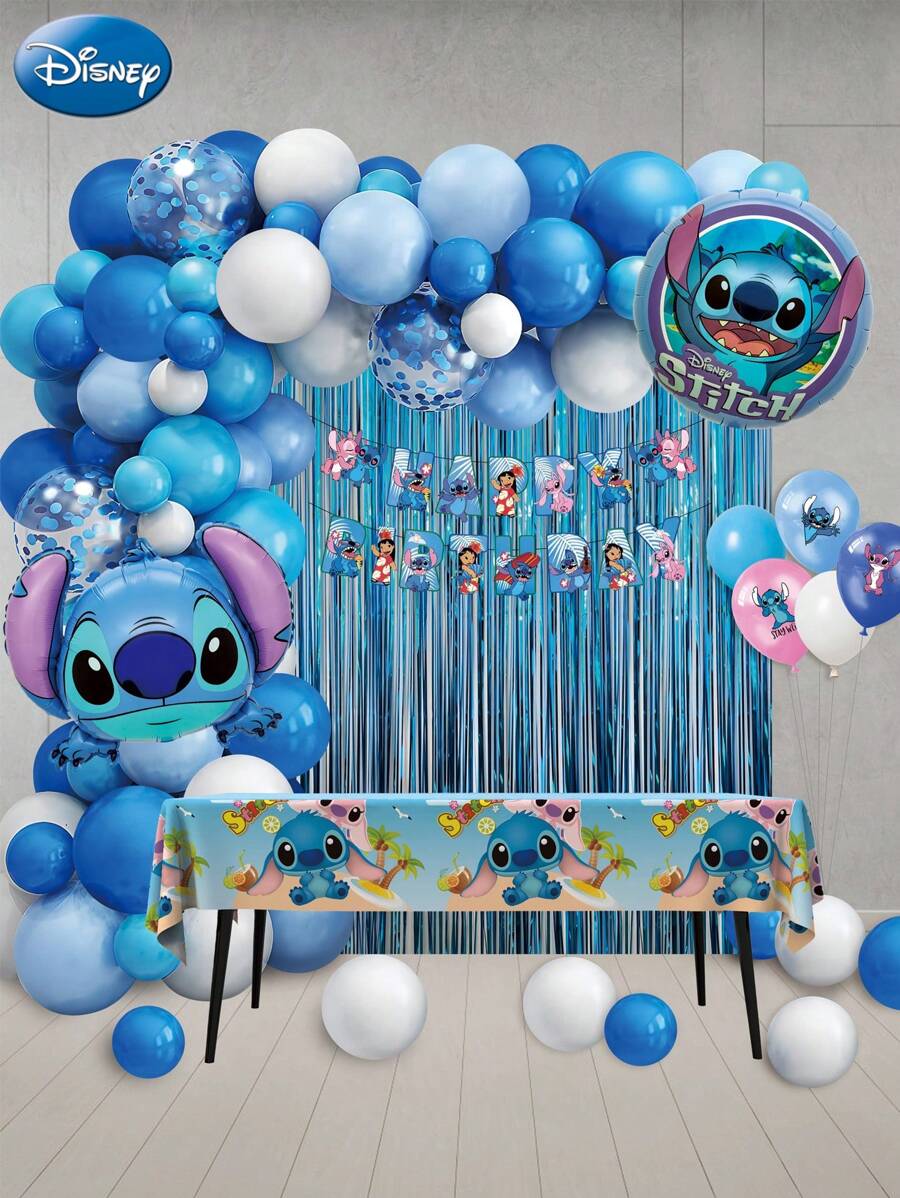 Disney 73PCS Disney Officially Licensed Blue Stitch Balloon Set Birthday Party Graduation Ceremony Christmas Indoor Outdoor Dress Up Cute Cartoon Image Balloon Decoration Photo Background Supplies Friends Family Gifts