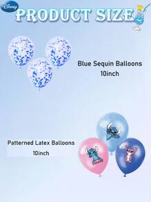 Disney 73PCS Disney Officially Licensed Blue Stitch Balloon Set Birthday Party Graduation Ceremony Christmas Indoor Outdoor Dress Up Cute Cartoon Image Balloon Decoration Photo Background Supplies Friends Family Gifts