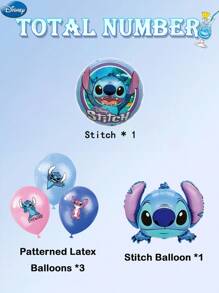 Disney 73PCS Disney Officially Licensed Blue Stitch Balloon Set Birthday Party Graduation Ceremony Christmas Indoor Outdoor Dress Up Cute Cartoon Image Balloon Decoration Photo Background Supplies Friends Family Gifts