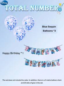 Disney 73PCS Disney Officially Licensed Blue Stitch Balloon Set Birthday Party Graduation Ceremony Christmas Indoor Outdoor Dress Up Cute Cartoon Image Balloon Decoration Photo Background Supplies Friends Family Gifts
