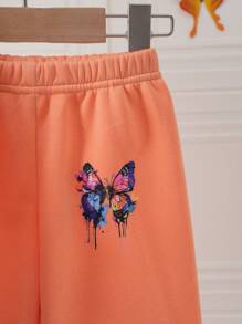 Young Girl Butterfly Print Hoodie & Pants Set