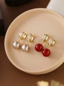 1 对经典法式时尚铜镀金、微镶嵌水钻仿珍珠几何奢华环状耳环 - A - 查看 7