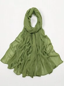 1 件女式纯色简约卷边褶皱围巾头巾，柔软透气头巾披肩，休闲日常使用面纱衣服