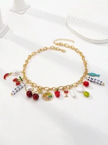 1 Pieza de Collar con Colgante de Fresa, Cereza, Chili, Corazón Relicario con Múltiples Encantos, Collar con Encantos Divertidos para Mujeres, Joyería para San Valentín, Mamá, Madre, Día de la Madre, Regalo