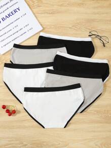 6 件装 Tween 女童撞色边饰字母印花内裤 - 彩色 - 查看 5