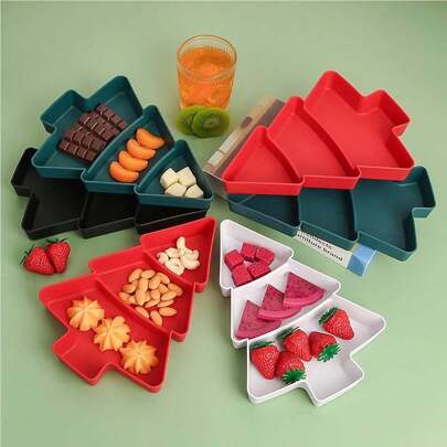 1-Piece Set - Creative Christmas Gift Tree Shaped Tray - Suitable For Christmas Gift Decoration -3 Compartments Food Tray 1 Plastic Partition Fruit Tray, Snack Tray - Perfect For Christmas Gift Parties - Table Storage Tray, Suitable For Nuts, Snacks, Candies And Fruits - Make Your Party More Perfect Home Room Decoration,Kitchen,Christmas Gift