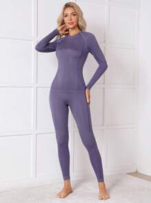 冬季女士圣诞感恩节女装运动长袖套装保暖服，无缝功能性保暖内衣套装女士滑雪服，冬季女士运动服，羊毛保暖内衣女士套装，寒冷天气滑雪服上衣和下装打底衫