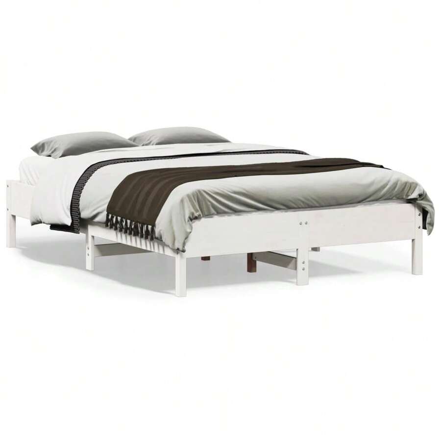 VidaXL Solid Wood Bed Without Mattress White 135x190 Cm Pinewood - White - View 1
